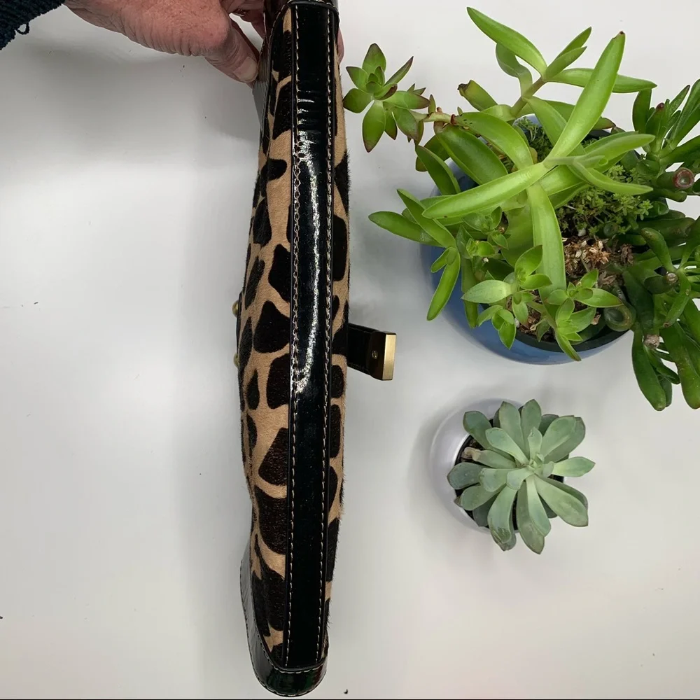 Rafe Leopard Print Clutch with Black Patent Trim and Gold Hardware